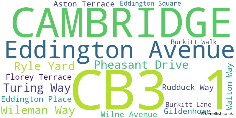 A word cloud for the CB3 1 postcode